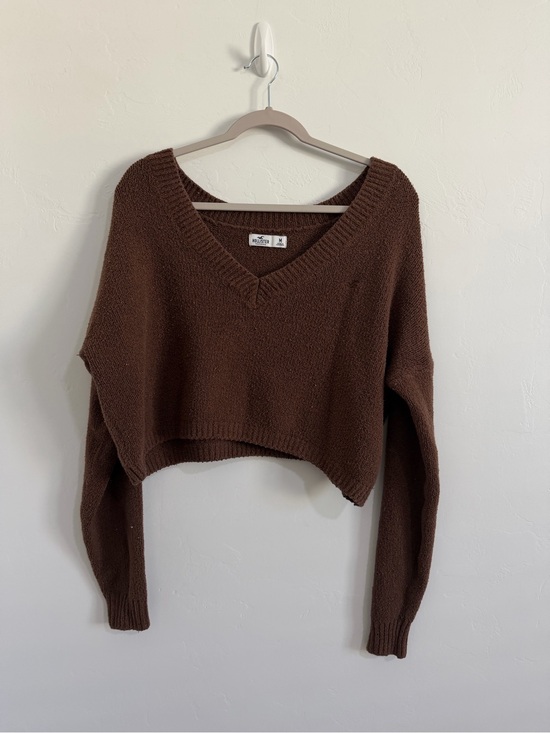 Hollister Tops - Hollister Brown Cropped Sweater V Neck Knit Pullover Oversized M